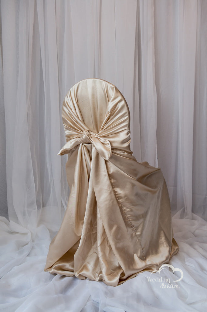 Champagne Satin Tie Back Universal Chair Cover EventPartyRental
