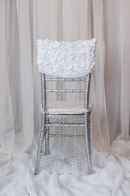 white chair cap with acrylic strands