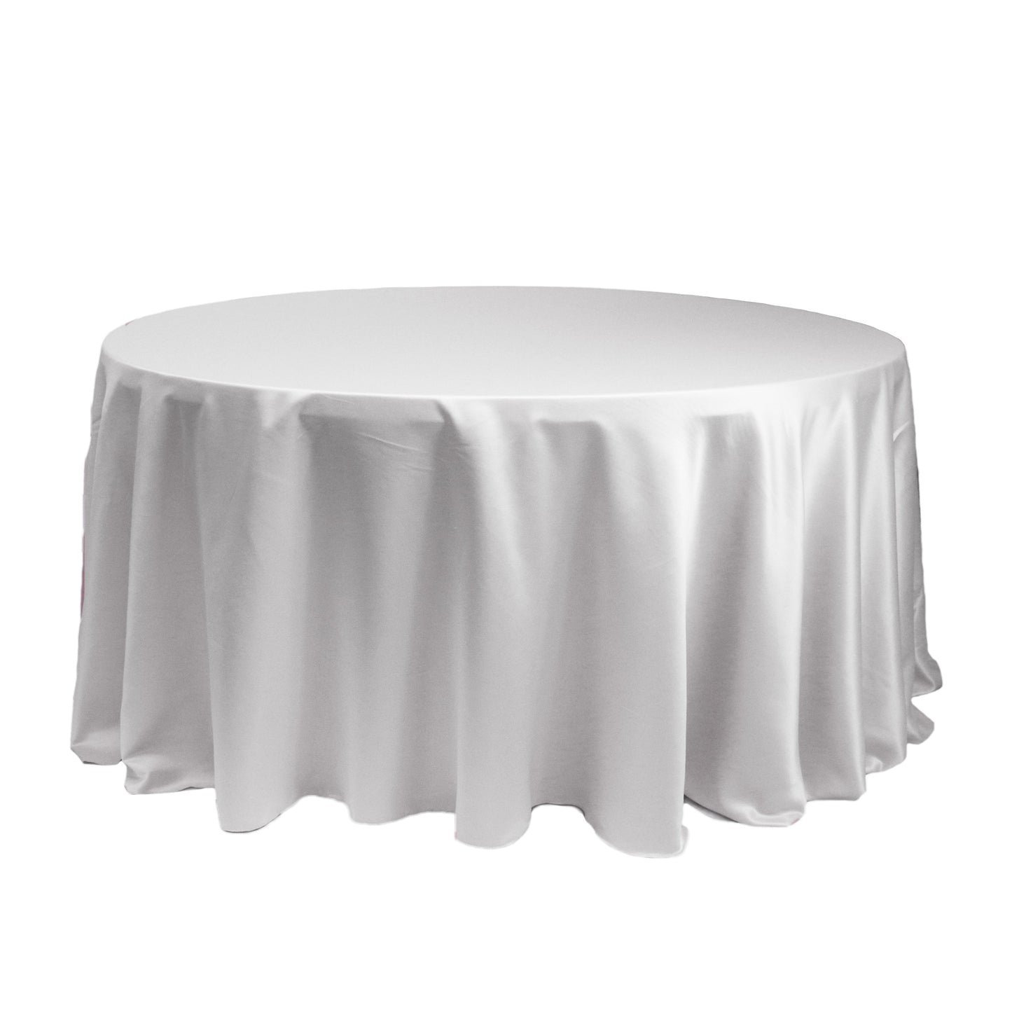 120" white satin lamour table cloth round