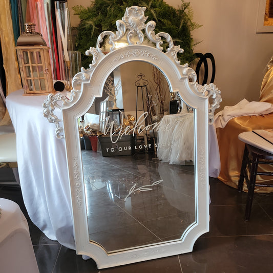 welcome white mirror frame