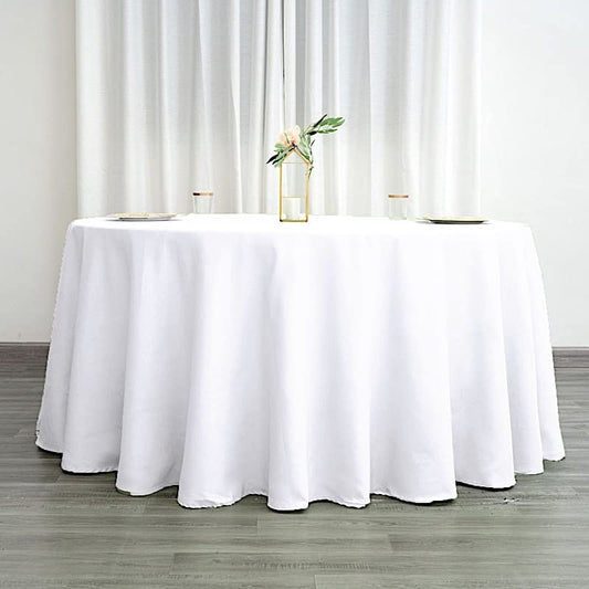 120" white polyester table cloths round