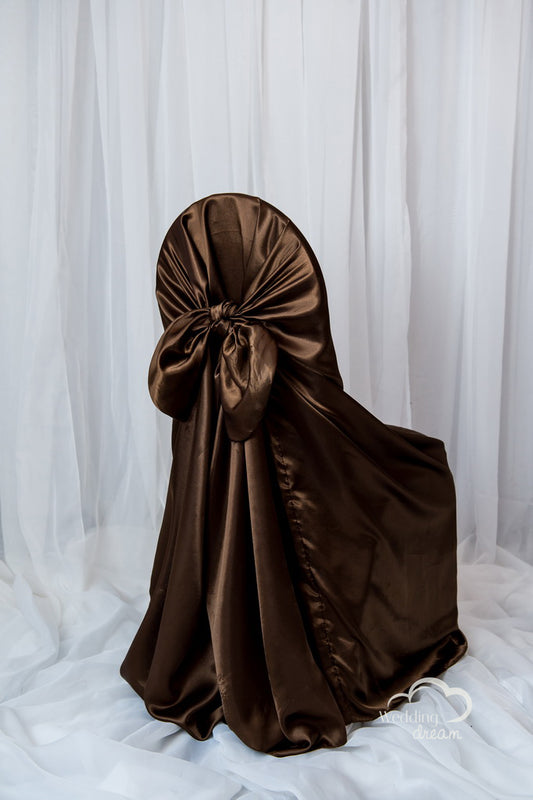 Brown Satin Tie Back Universal Chair Cover