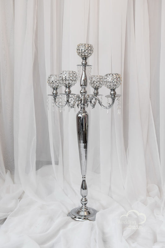 Large Silver with Bling Ball Candelabra