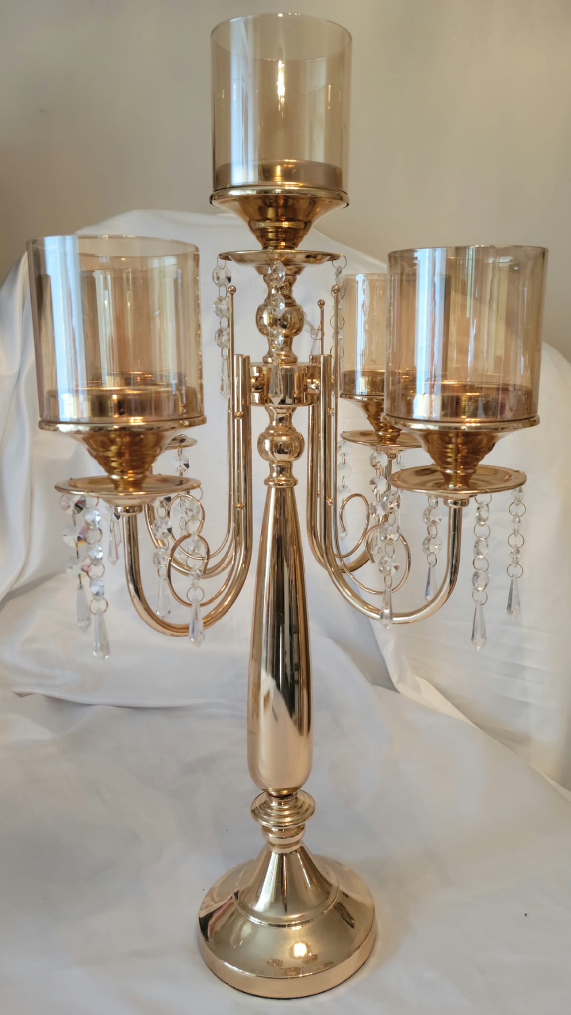 24" gold candelabra with cognac glass