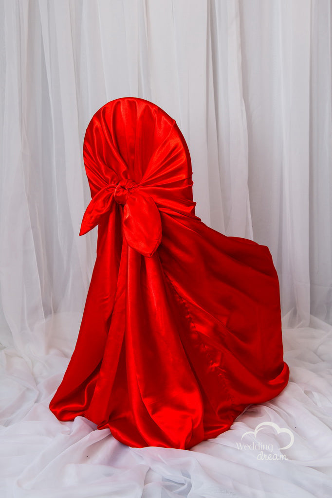 Red Satin Tie Back Universal Chair Cover