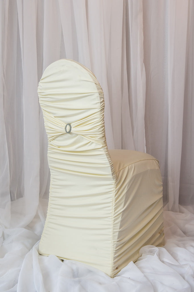 ivory swooshed broached chair covers