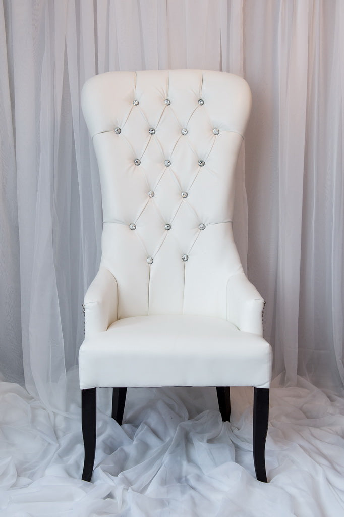 white king and queen chairs with diamond studs