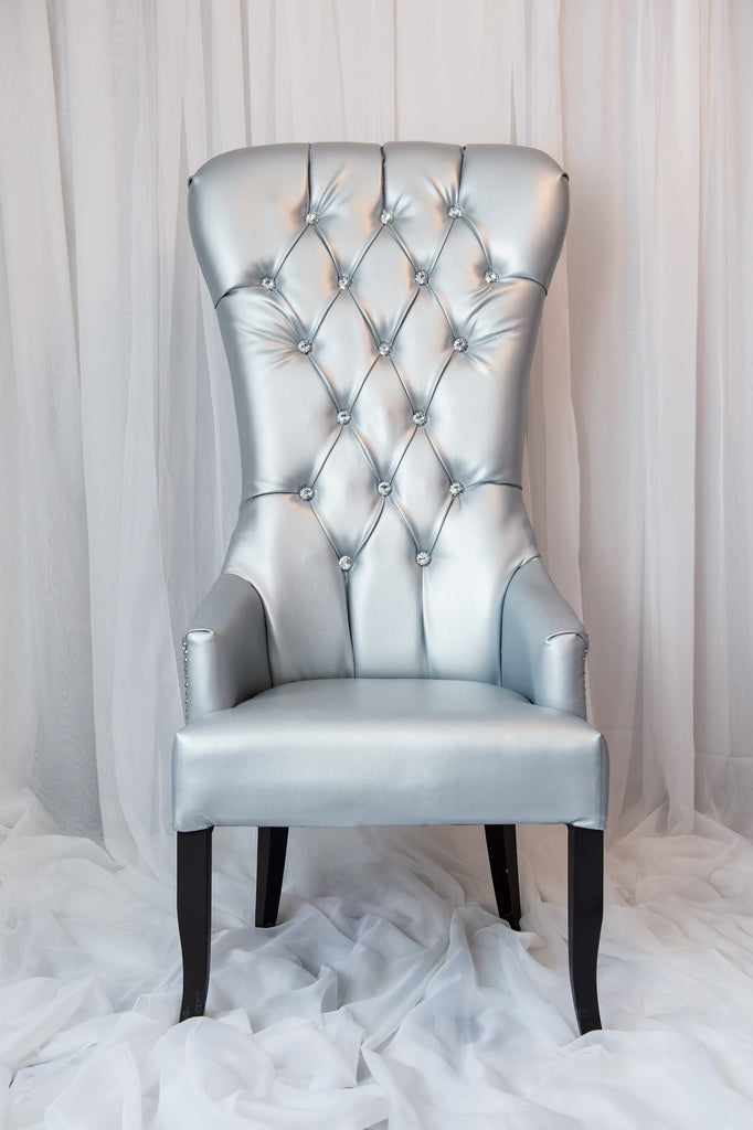 silver king and queen chairs with diamond studs