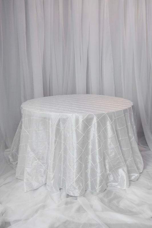 120" pintuck white taffeta round table cloth