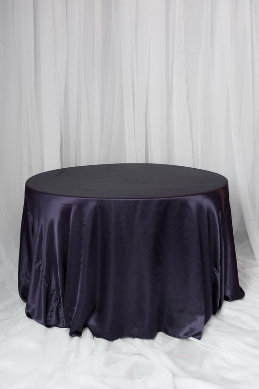 120" satin eggplant table cloth round