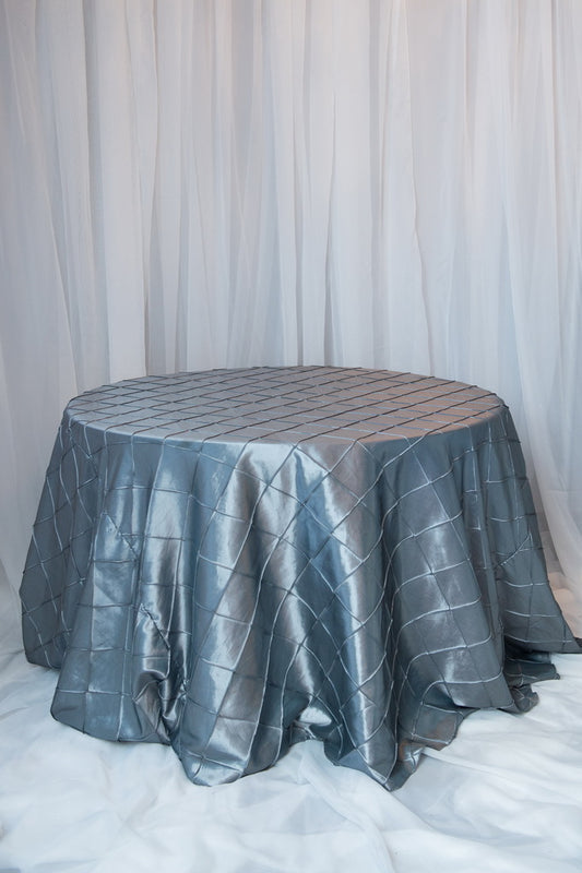 120" pintuck taffeta platinum round tablecloth