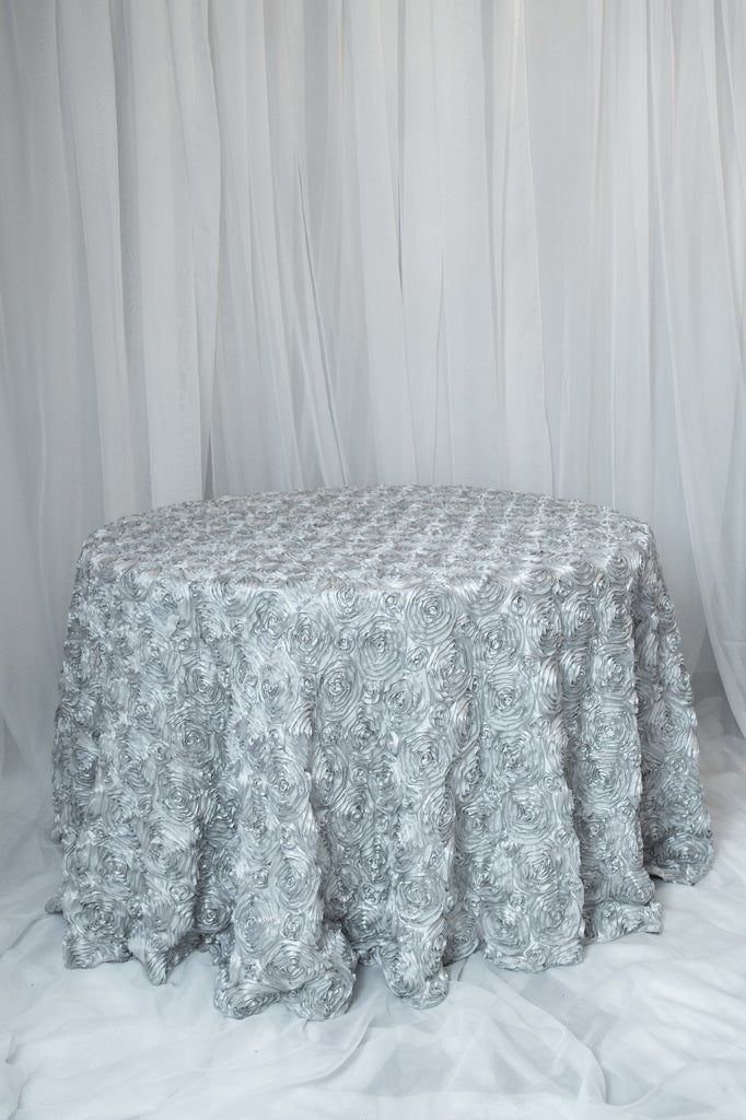 120" silver rosetta round table cloth