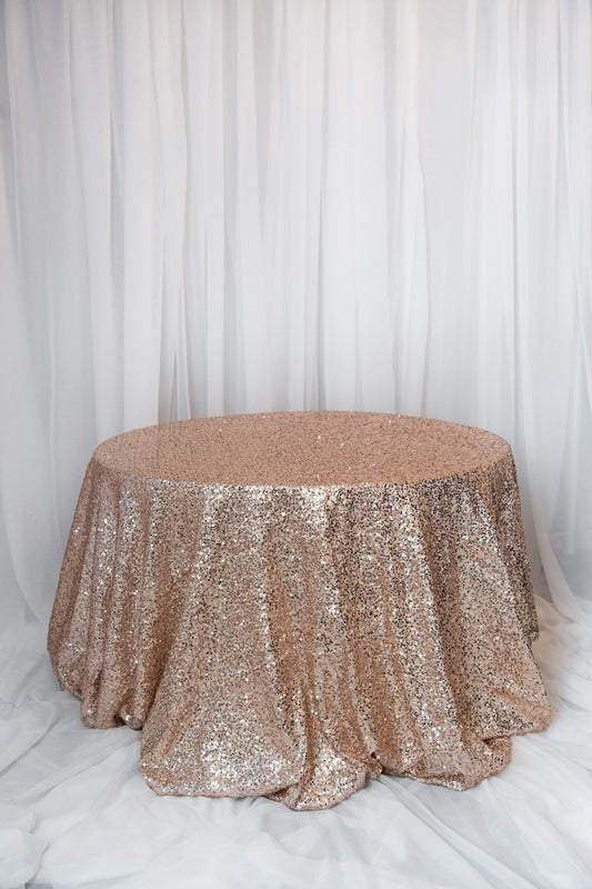 120" rosegold sequins round table cloth