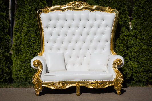 6' tall White and gold throne with studded diamond