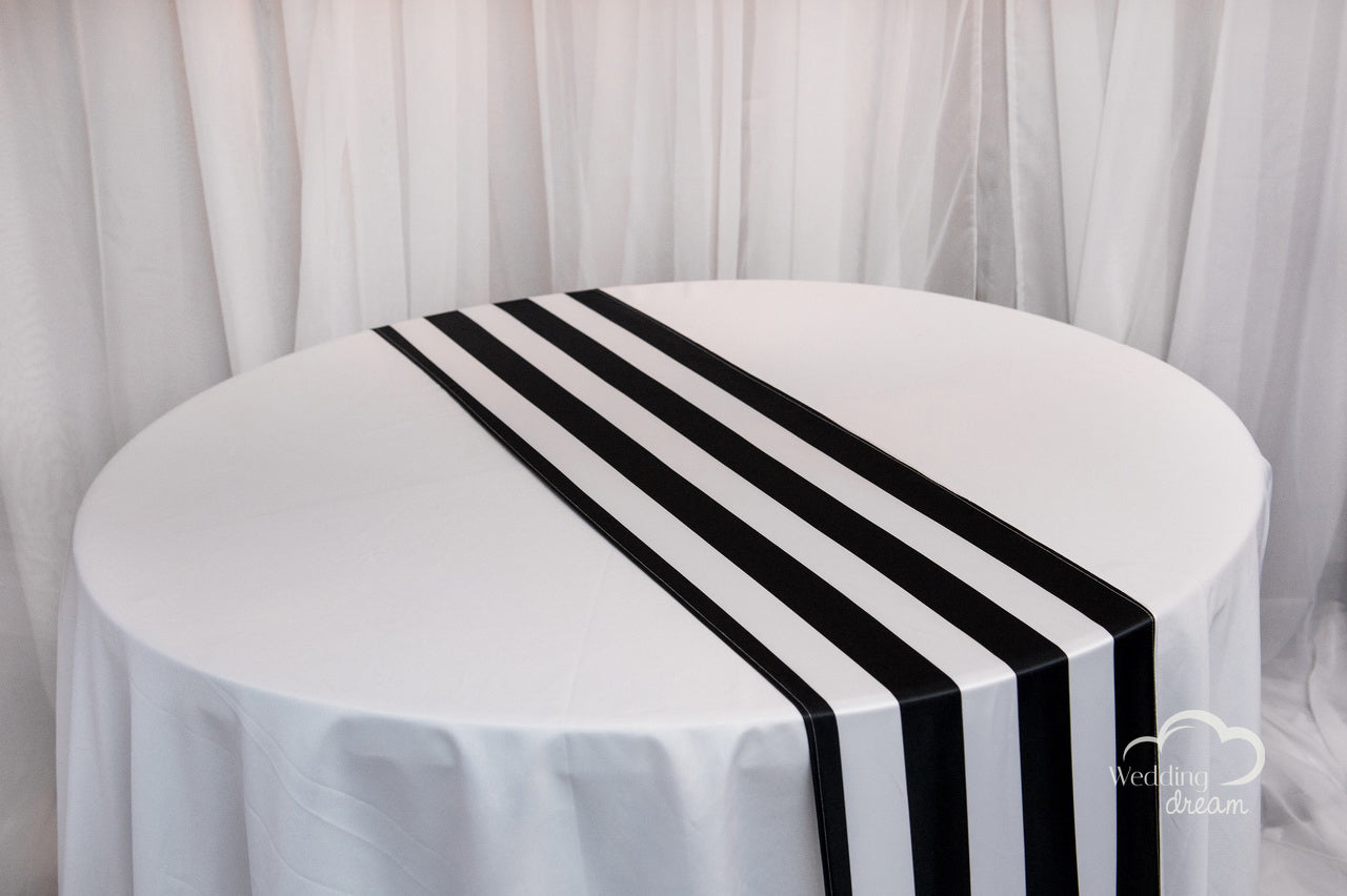 9' Black & White Striped Satin Table Runner