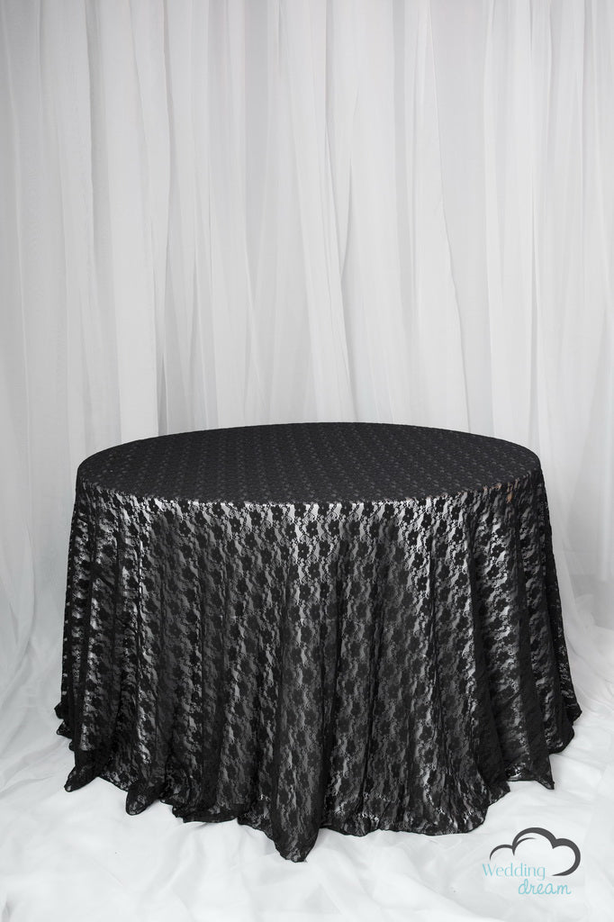 120" Black Lace Overlay Table Cloth