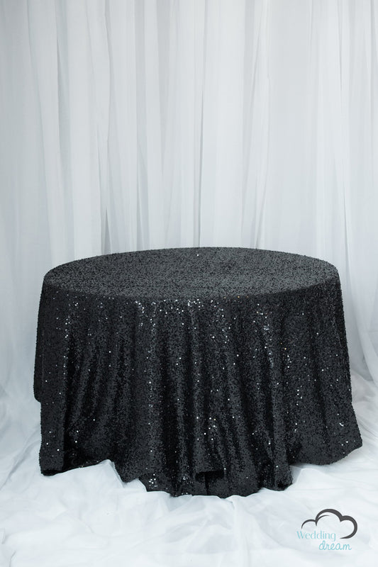 120" round Black Sequins Table Cloth
