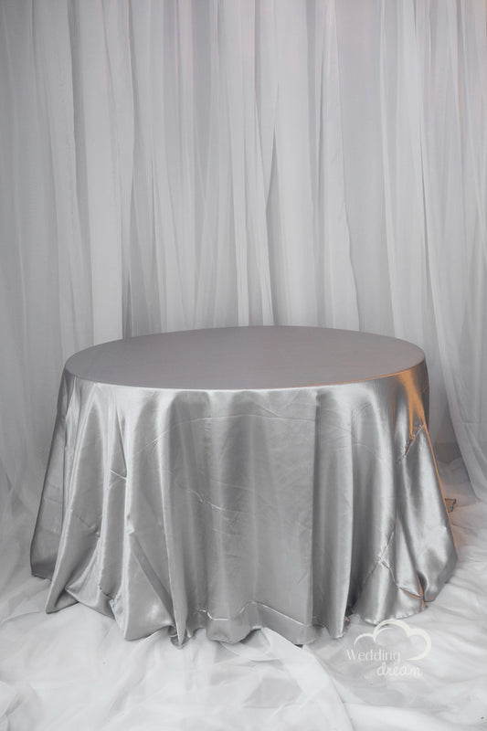 120" Silver Satin Table Cloth round