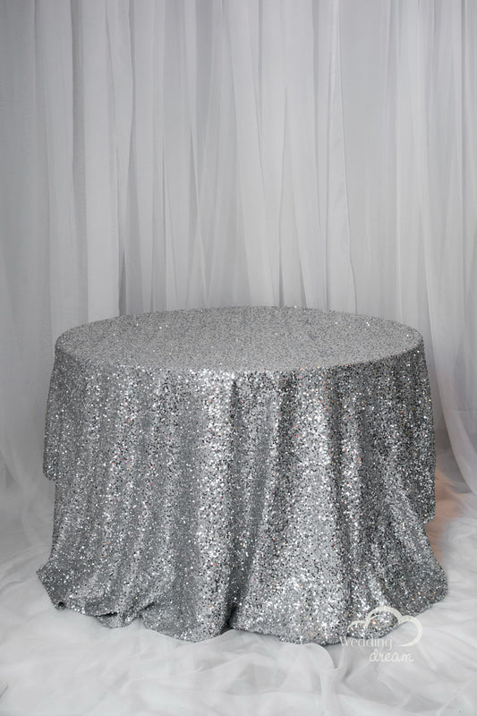 120" Silver Sequins Table Cloth round
