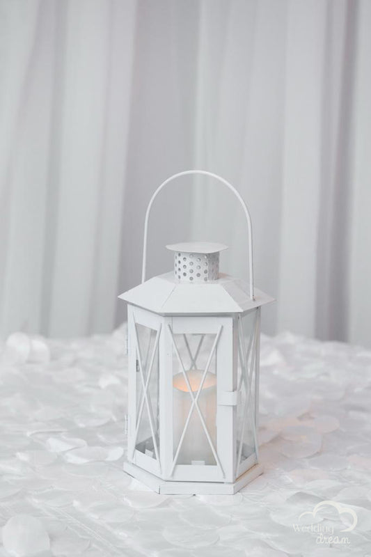 10" White Lantern Centrepiece with LED Candle