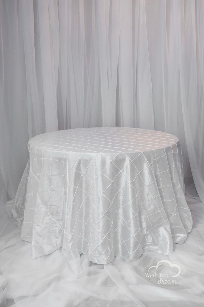 120" White taffeta Pintuck Table Cloths